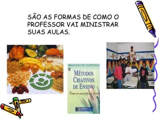 SÃO AS FORMAS DE COMO O PROFESSOR VAI MINISTRAR SUAS AULAS. 