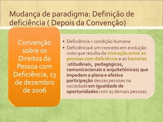 Mudança de paradigma: Definição de
deficiência ( Depois da Convenção)
 