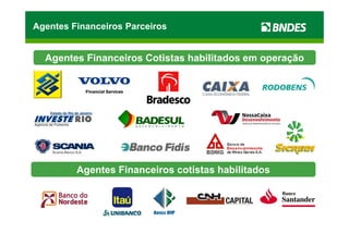 Agentes Financeiros Parceiros


  Agentes Financeiros Cotistas habilitados em operação




         Agentes Financeiros cotistas habilitados
 