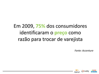 Em 2009, 75% dos consumidores
  identificaram o preço como
 razão para trocar de varejista
                         Fonte: Accenture
 