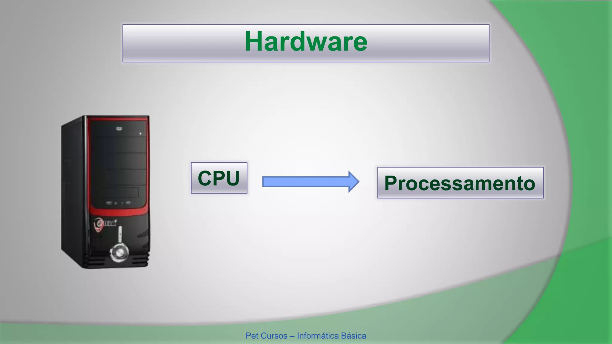 Hardware
CPU Processamento
Pet Cursos – Informática Básica
 