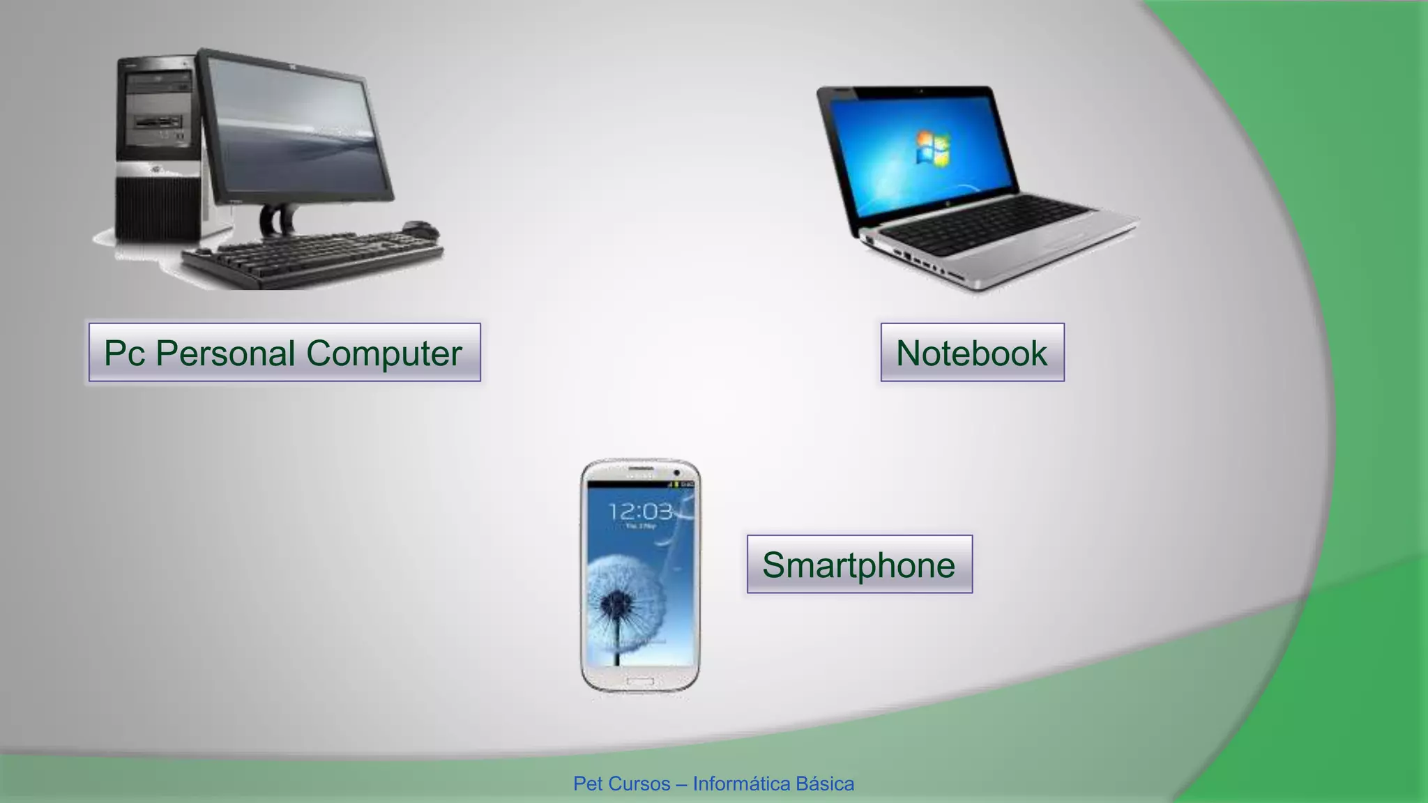 Pc Personal Computer Notebook
Smartphone
Pet Cursos – Informática Básica
 