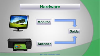 Hardware
Monitor
Scanner
Saída
Pet Cursos – Informática Básica
 