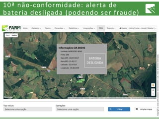 Copyright©2016FarmSolutionsMonitoramentoLTDA.Todososdireitosreservados.
10ª não-conformidade: alerta de
bateria desligada (podendo ser fraude)
 