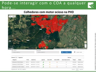 Copyright©2016FarmSolutionsMonitoramentoLTDA.Todososdireitosreservados.
Pode-se interagir com o COA a qualquer
hora...
Colhedoras com motor ocioso na PHD
 