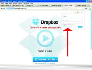 Clicar em Create an account:
 