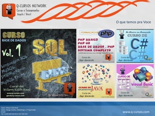 Autor: Wilson Kitth Real
Sobre: Design Grafico, Webdesign, e Progamação
Email: geral@q-cursos.com
Tel: (+244) 929 363 913 / 917 932 570
www.q-cursos.com
O que temos pra Voce
 