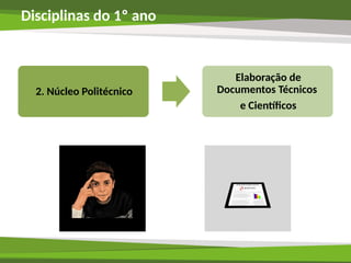 Disciplinas do 1º ano
2. Núcleo Politécnico
Elaboração de
Documentos Técnicos
e Científicos
 