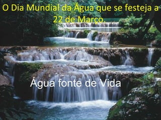O Dia Mundial da Água que se festeja a 22 de Março.  Água fonte de Vida 