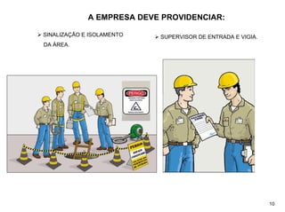 A EMPRESA DEVE PROVIDENCIAR:
¾ SUPERVISOR DE ENTRADA E VIGIA.
¾ SINALIZAÇÃO E ISOLAMENTO
DA ÁREA.
10
 