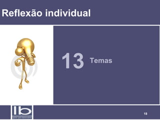 Reflexão individual
           Aspetos genéricos relacionados com o processo de vendas
           Características dos vendedores mais bem sucedidos
           Jogo: “você sabe ouvir?”
           A importância do comportamento




             13
           Utilização do tempo
           Planeamento da venda
           Entrevista de vendas
                                Temas
           Apresentação inicial
            O labirinto
           O que diria ao cliente
           O fecho da venda
           Como comunicar uma situação difícil
           Fórmula para o sucesso



                                                                18
 