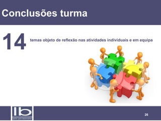 Conclusões turma


14   temas objeto de reflexão nas atividades individuais e em equipa




                                                               26
 