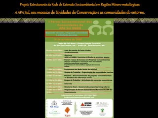 Projeto Estruturante da Rede de Extensão Socioambiental em Regiões Mínero-metalúrgicas:
A APA Sul, seu mosaico de Unidades de Conservação e as comunidades do entorno.
 