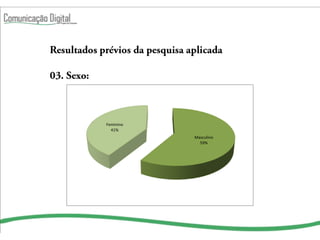 Feminino
  41%
           Masculino
             59%
 