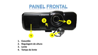 1. Exaustão
2. Regulagem de altura
3. Lente
4. Tampa da lente
1
2
4
3
 