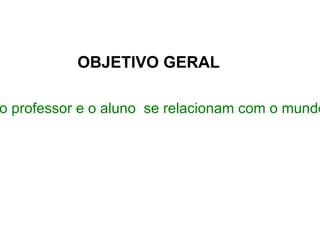 OBJETIVO GERAL Investigar como o professor e o aluno  se relacionam com o mundo informatizado. 