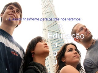 Projeto Aula Dez
● E assim finalmente para os três nós teremos:
D
Educação
U
D
U
●
 