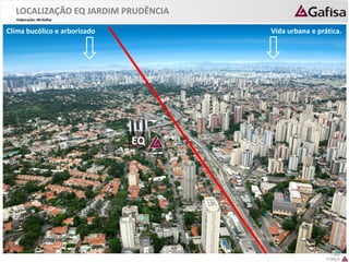 FORÇA 
Elaboração: IM Gafisa 
LOCALIZAÇÃO EQ JARDIM PRUDÊNCIA 
EQ 
Clima bucólico e arborizado 
Vida urbana e prática.  