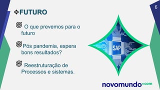 6
FUTURO
O que prevemos para o
futuro
Pós pandemia, espera
bons resultados?
Reestruturação de
Processos e sistemas.
 