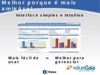Melhor porque é mais amigável Interface simples e intuitiva Mais fácil de usar  = Melhor para gerenciar 