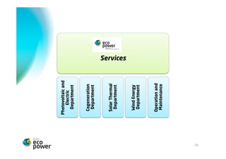 Dep. Fotovoltaico
      e Electrotécnico



      Dep. Cogeração



      Dep. Sistemas
     Solares Térmicos
                         Serviços




       Dep. Energia
          Eólica



      Manutenção e
        Operação
16
 