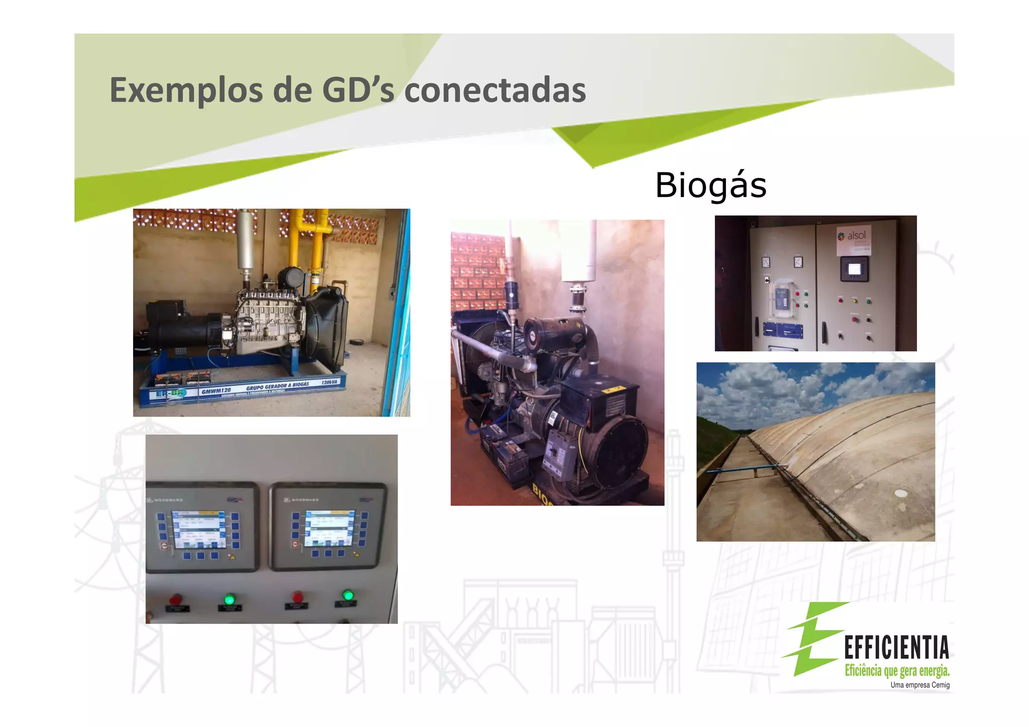 Exemplos de GD’s conectadas
Biogás
 