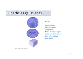 Prof. Dr. Giuliano Estevam
102
Superfícies gaussianas
Atenção!
As superfícies
gaussianas são
imaginárias!
Não é necessário que
exista um corpo sólido
com o formato da
superfície!
 