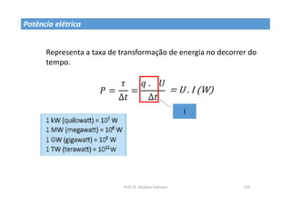 Prof. Dr. Giuliano Estevam 155
Representa a taxa de transformação de energia no decorrer do
tempo.
i
Potência elétrica
 