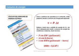 Prof. Dr. Giuliano Estevam 160
CÁLCULO DO CONSUMO DE
ENERGIA ELÉTRICA
Consumo de energia
 