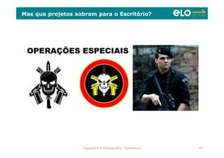 Copyright © ELO Group 2012 - Confidencial 147
Mas que projetos sobram para o Escritório?
 
