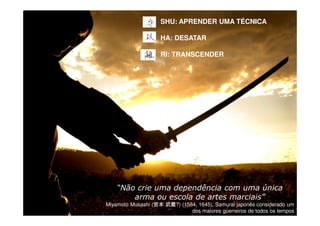 Copyright © ELO Group 2012 - Confidencial 19
“Não crie uma dependência com uma única
arma ou escola de artes marciais”
Miyamoto Musashi (宮本武蔵?) (1584, 1645), Samurai japonês considerado um
dos maiores guerreiros de todos os tempos
SHU: APRENDER UMA TÉCNICA
HA: DESATAR
RI: TRANSCENDER
 