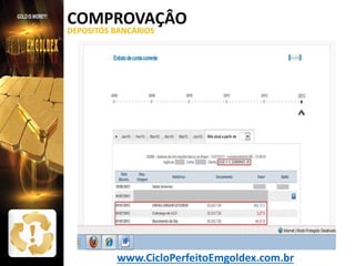 COMPROVAÇÂO
DEPOSITÓS BANCÁRIOS

www.CicloPerfeitoEmgoldex.com.br

 