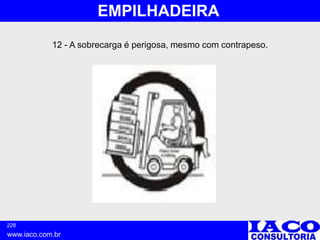 228
www.iaco.com.br
EMPILHADEIRA
12 - A sobrecarga é perigosa, mesmo com contrapeso.
 
