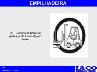244
www.iaco.com.br
EMPILHADEIRA
28 - Cuidado ao baixar os
garfos, pode haver algo em
baixo.
 