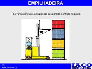 265
www.iaco.com.br
EMPILHADEIRA
• Elevar os garfos até uma posição que permita a entrada no palete.
 