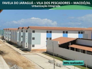 FAVELA DO JARAGUÁ – VILA DOS PESCADORES – MACEIÓ/AL
Urbanização Integrada
98% realizados
 