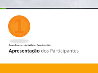 Aprendizagem e Actividades Experimentais

Apresentação dos Participantes
 
