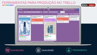 FERRAMENTAS PARA PRODUÇÃO NO TRELLO
TREINAMENTO
QUALIDADE
DASHBOARD
 