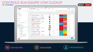 CONTROLE SUA EQUIPE COM CLICKUP
DASHBOARD TREINAMENTO
QUALIDADE
 
