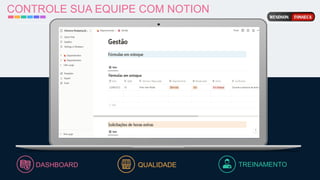 CONTROLE SUA EQUIPE COM NOTION
DASHBOARD TREINAMENTO
QUALIDADE
 