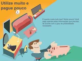E quanto custa tudo isso? Muito pouco! Você
paga apenas pelas informações que precisar,
de acordo com o grau de profundidade
necessário.
Utilize muito e
pague pouco
 