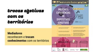 trocas afetivas
com os
territórios
Mediadores
reconhecem e trocam
conhecimentos com os territórios
 