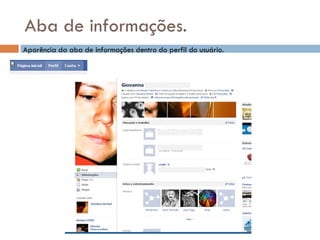 Aba de informações. Aparência da aba de informações dentro do perfil do usuário. 