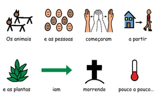 Os animais
e as plantas iam pouco a pouco…
e as pessoas começaram a partir
morrendo
 
