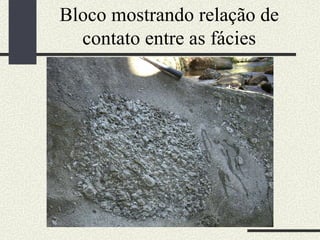 Bloco mostrando relação de contato entre as fácies 