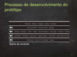 Processo de desenvolvimento do
protótipo
14
Barra de controlo
 