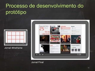 Processo de desenvolvimento do
protótipo
16
Jornal Wireframe
Jornal Final
 
