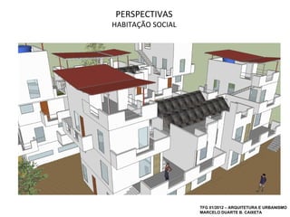PERSPECTIVAS
HABITAÇÃO SOCIAL




                   TFG 01/2012 – ARQUITETURA E URBANISMO
                   MARCELO DUARTE B. CAIXETA
 