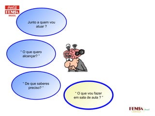 Junto a quem vou atuar ? “  O que quero alcançar? ” “  De que saberes preciso? “ “  O que vou fazer em sala de aula ? ” 