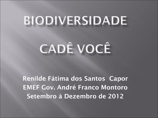 Renilde Fátima dos Santos Capor
EMEF Gov. André Franco Montoro
 Setembro à Dezembro de 2012
 
